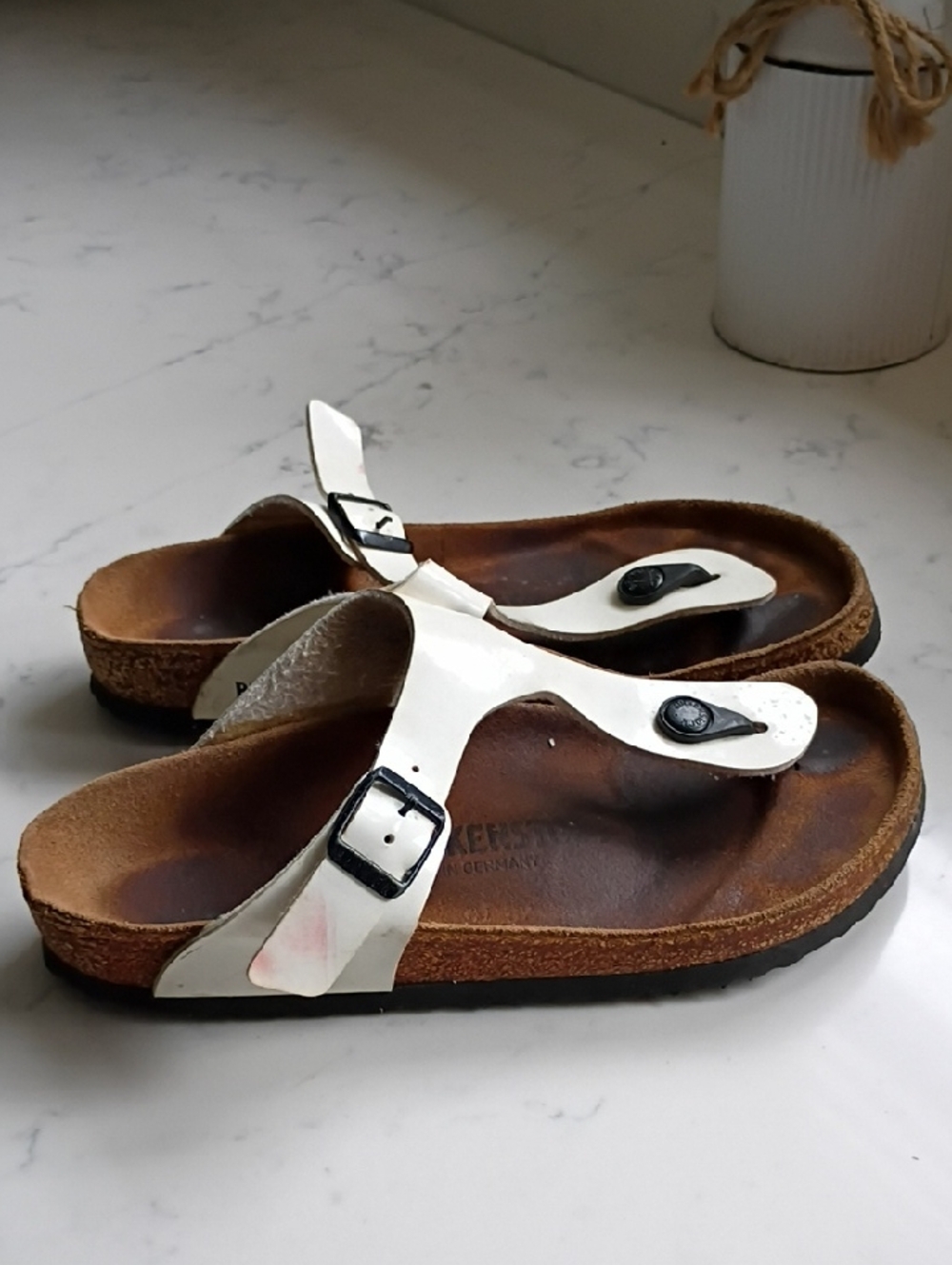 Birkenstock White Toe-Post Sandals with Buckle - Picture 2 of 8